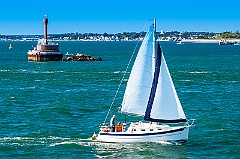 Sailing Past Deer Island Light in Massachusetts